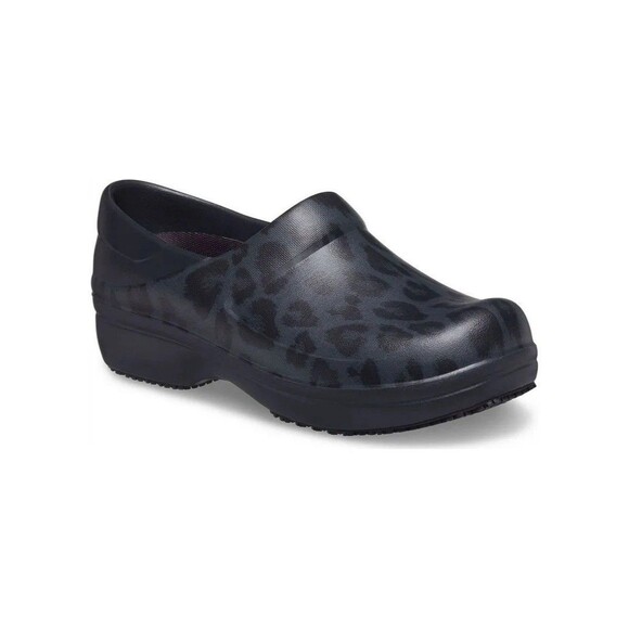 Crocs Neria Pro II Clogs Dual Comfort Sz 7 Leopard Print Comfort Slip Resistant - Picture 1 of 10